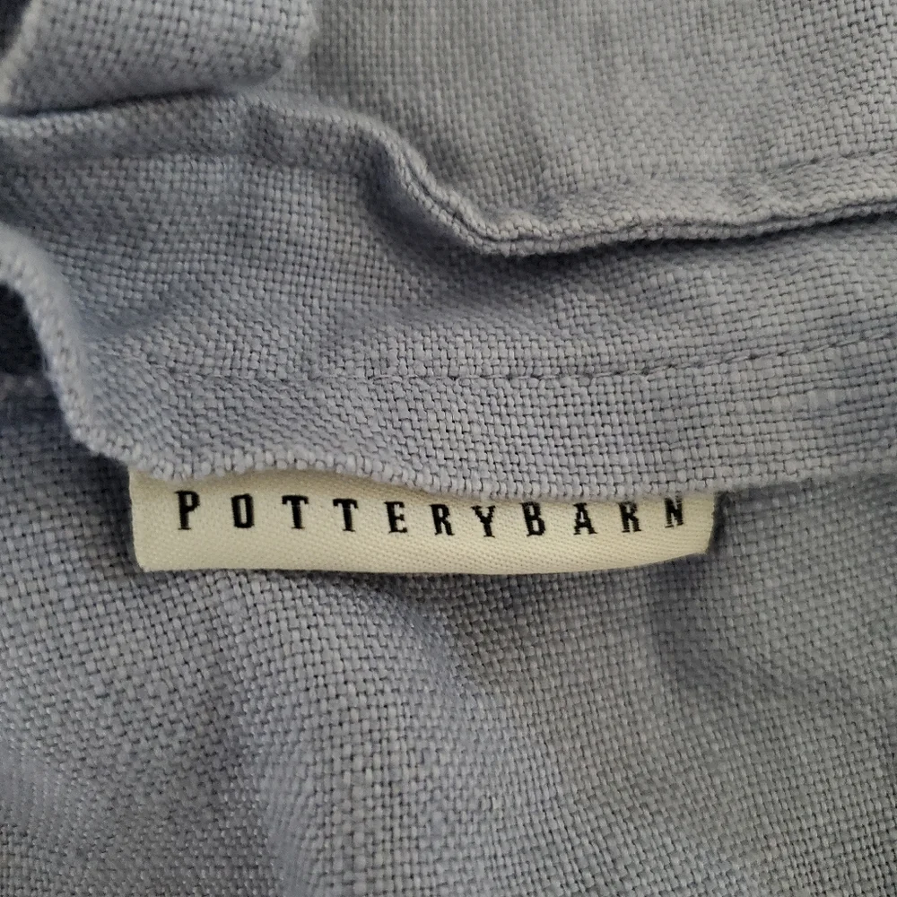 Pottery Barn 100% Linen Pillow Cover With Ties Light Blue 18X18